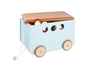 Pinolino Jim Cutie de jucarii cu roti din lemn mint si piele ecologica