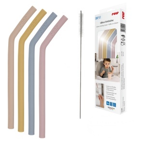 Pipa din silicon pentru copii reer Set de 4 bucati Culoare multiple Cu perie de curatare