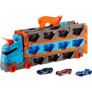 Pista de curse Hot Wheels 2-in-1 cu transportor, 180 cm, include 3 masini, pentru copii 4-8 ani - Img 4