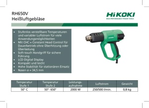 Pistol de caldura HIKOKI RH650V, 2000W, temperatura 50-650C, cu 5 duze - Img 3