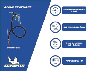 Pistol de sablare Michelin Pro, sablator cu furtun de aspirare, consum de aer 250 l/min, presiune max. 8 bar - Img 2