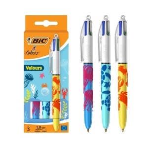 Pix BIC 4 Colours Velours, set 3 bucati, 1 mm, design tropical