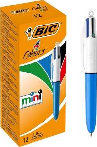 Pix BIC 4 Culori Mini, 4 Culoare, Set 12 Bucati, Ideal pentru Birou si Scoala