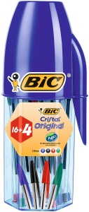 Pix BIC Cristal cu 20 Stifturi Colorate, 8 Albastre, 4 Rosii, 3 Verzi, 5 Negre