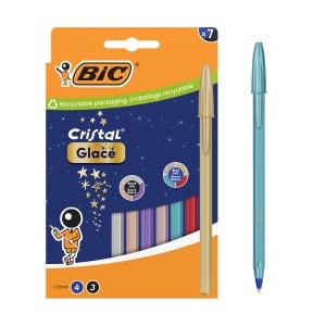 Pix BIC Cristal Glace, 7 bucati, 1.0 mm, 4x albastru si 3x negru