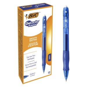 Pix Gel BIC Gel-ocity Original, 12 bucati, culoare albastra, refillabil, scriere precisa