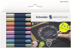Pixuri rollerball Schneider Paint-It Metallic 050, 8 culori, 0,4 mm, bioplastic - Img 2
