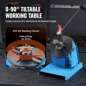 Placa rotativa de sudura VEVOR 20 W Pozitionator de sudura 1-12 rpm Manipulator 10 kg (orizontal)/5 kg (vertical) Masa rotativa Unghi de inclinare 0-90deg K01-63 Mandrina cu trei falci pentru taiere, slefuire, asamblare - Img 3