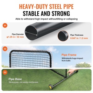 Plasa de protectie VEVOR XH-SH-7X7-L pentru baseball si softball 213x213 cm cu roti si husa - Img 4
