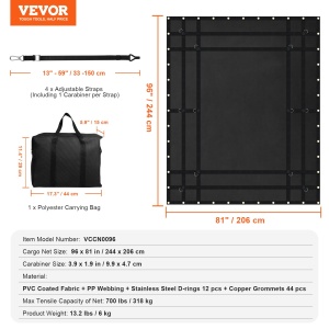 Plasa de transport VEVOR VCCN0096, 244 x 206 cm, capacitate 318 kg, neagra - Img 7