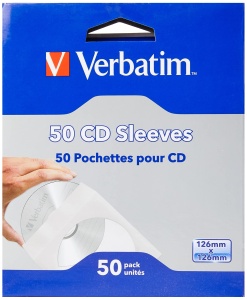 Plicuri pentru CD-uri Verbatim, 50 bucati, albe, cu fereastra transparenta