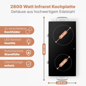Plita dubla infrarosu ProfiCook PC-DKP 1211, 2800 W, sticla ceramica - Img 6