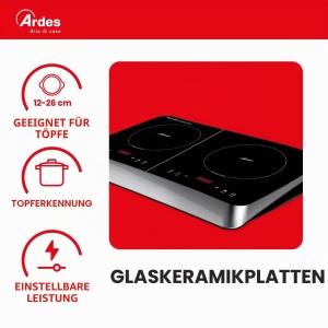 Plita electrica Ardes KOOKIE DUO 2000W 1500W, 2 zone inductie, neagra - Img 6
