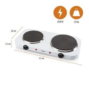 Plita electrica Tristar KP-6245, 2500W, 2 zone de gatit, alba - Img 3