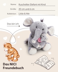Plush Elefant NICI 20cm cu Elefantel 6cm - gri, jucarie din plus moale - Img 6