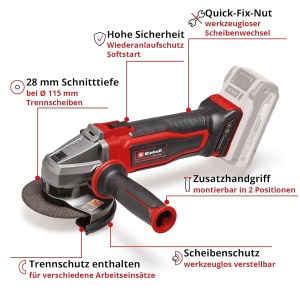 Polizor unghiular cu acumulator Einhell TE-AG 18115 Q Li-Solo, 18V, 115 mm, 8500 RPM - Img 4