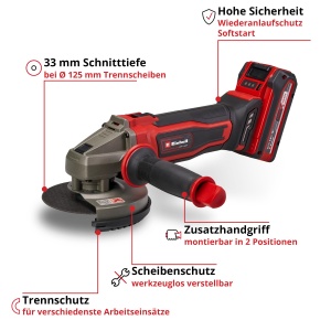 Polizor unghiular Einhell TE-AG 18125-2 Li 18V 40 Ah Sistem Power X-Change - Img 3