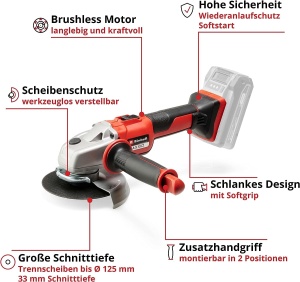 Polizor unghiular profesional cu acumulator Einhell AXXIO 18/125 Power X-Change (18 V, 700 W, disc O 125 mm, adancime de taiere 33 mm, fara perii, pornire usoara, fara disc, fara baterie) - Img 3