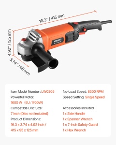 Polizor unghiular VEVOR LW0205, 1700W, 8500 RPM, 7 inch - Img 7