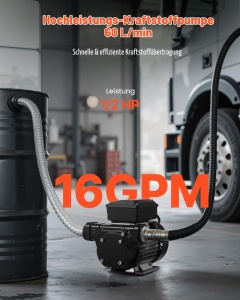 Pompa de transfer combustibil VEVOR DTP-60N-J02, 60 lmin, 0,5 CP, cu 2 furtunuri - Img 2