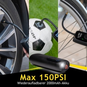 Pompa electrica de aer Dunlop 150PSI, acumulator 2000mAh, USB-C, negru - Img 6