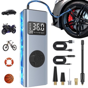 Pompa electrica portabila HYCHIKA, 12V, 6000mAh, 150 PSI, cu LED si functie Powerbank
