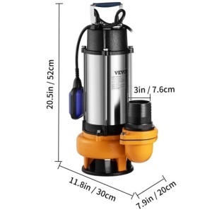 Pompă submersibilă de apă VEVOR, 2200W 60000L/H, cu cablu de 8 m și plutitor automat, oțel inoxidabil portabil pentru scurgeri murdare sau curate, inundații, iazuri de grădină goale, piscine, căzi - Img 5