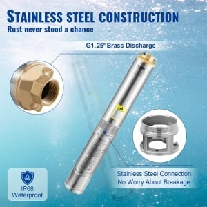 Pompa submersibila VEVOR 4SDM46 370W 110Lmin 44m Inox - Img 4