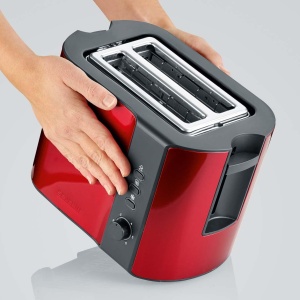 Prajitor de paine automat SEVERIN, aparat de prajit cu accesoriu pentru rola, otel inoxidabil de inalta calitate, pentru prajire, dezghetare si incalzire, 800 W, rosu foc metalizat / negru, AT 2217 - Img 7