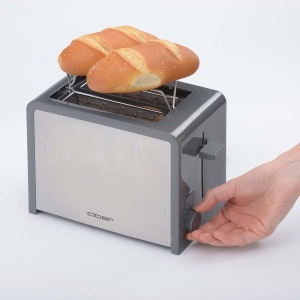Prajitor de paine Cloer, 825 W, pentru 2 felii de paine prajita, accesoriu integrat pentru chifle, dispozitiv de ridicare, tava pentru firimituri, termoizolanta, otel inoxidabil, gri inchis - Img 3
