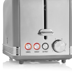 Prajitor de paine cu fante largi Swan Retro ST19010GRNEU cu 2 felii, design vintage, 3 functii: dezghetare/reincalzire/anulare, 6 controlere de nivel de paine prajita, otel inoxidabil, gri, 815W - Img 5