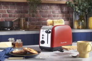 Prajitor de paine Russell Hobbs [pentru 2 felii] Culori Plus otel inoxidabil Rosu (fante de paine prajita foarte largi, inclusiv atasament pentru chifle, 6 niveluri de rumenire + functie de dezghetare, functie lift & look, 1600W) 26554-56 - Img 2