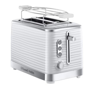 Prajitor de paine Russell Hobbs [pentru 2 felii] Inspire White cu structura lucioasa de inalta calitate (fante foarte largi pentru paine prajita, inclusiv accesoriu pentru chifle, 6 niveluri de rumenire + functie de dezghetare si reincalzire) 24370-56