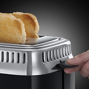 Prajitor de paine Russell Hobbs [pentru 2 felii] Retro din otel inoxidabil negru (afisaj cu numaratoare inversa in design retro, inclusiv atasament pentru chifle, 6 niveluri de rumenire + functie de dezghetare si incalzire, 1300W) Vintage 21681-56 - Img 5