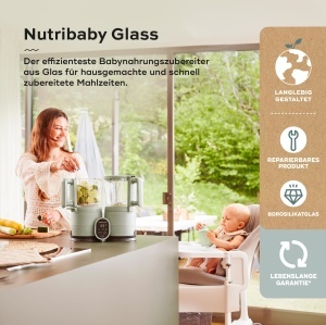 Preparatoare de mancare pentru bebelusi Babymoov Nutribaby Glass, 1.9L, 800W, Verde Celadon - Img 2