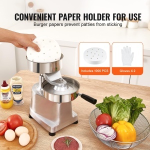 Presa comerciala pentru burgeri VEVOR - Hamburger Copy Maker 15 cm, cu 2 pachete de hartie pentru hamburgeri, presa profesionala pentru hamburgeri din otel inoxidabil, perfecta pentru chiftelute de burger Accesorii pentru gratar de gatit - Img 4