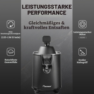 Presa electrica de suc Bestron ACJ600BL, 450ml, negru mat, cu functie de oprire a picaturilor - Img 5