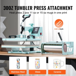 Presa termica VEVOR, 30 x 38 cm, masina de transfer termic 8 in 1 cu presa de pahar de 6-30 oz, presare de tricouri pivotante la 360deg, control digital de precizie, pentru tricouri/cani/palarii, verde - Img 2