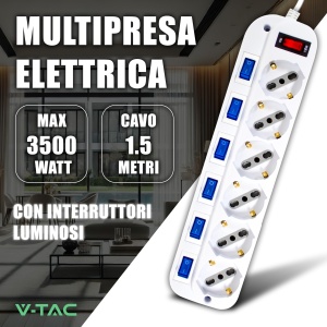 Priza multipla V-TAC cu 6 socketi, 1016 A, 1.5m cablu, culoare alba - Img 2