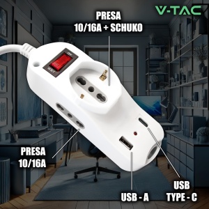 Priza multipla V-TAC cu USB-C Power Delivery 20W, 3 iesiri, 1,5m cablu - Img 5