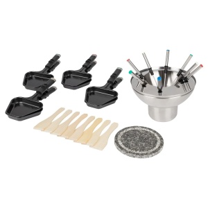 ProfiCook Combinatie de fondue de raclette pentru 8 persoane, set de gratar electric de masa 2 in 1 incl. Tigai de spatula Furculite Piatra naturala, de asemenea, fondue de branza si fondue de ciocolata, RG / FD 1245, 501245, otel inoxidabil - Img 2