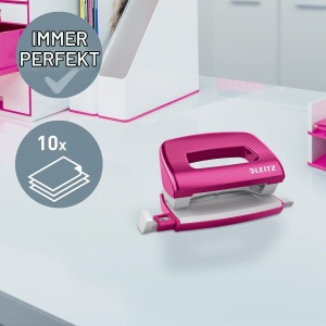 Puncher metalic Leitz WOW, 10 foi, ergonomic, roz - Img 2