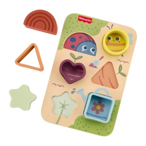 Puzzle din lemn Fisher-Price cu 6 forme din silicon pentru dezvoltarea motricitatii