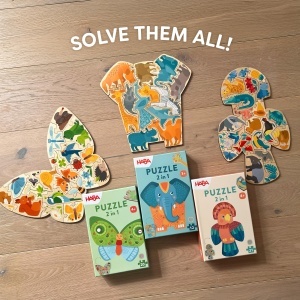 Puzzle din lemn HABA 2-in-1 Elefant 12 piese design african pentru copii 3 - Img 9