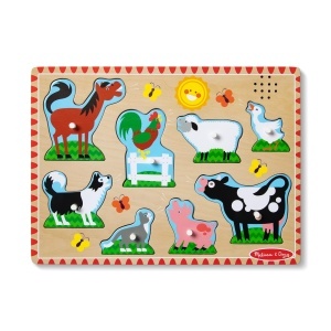 Puzzle din lemn Melissa Doug cu animale de ferma si sunete, 8 piese