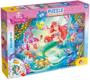 Puzzle dublu Lisciani Disney Arielle, 108 piese, 50 x 35 cm, pentru copii de la 6 ani