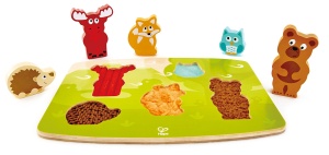 Puzzle interactiv Hape E1621 cu animale din padure si materiale tactile