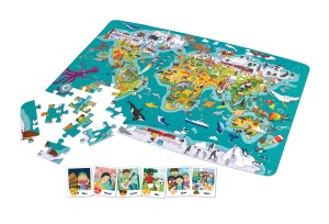 Puzzle si joc Hape 2-in-1 Weltreise harta geografica pentru copii lemn educativ