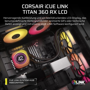 Racitor CPU Corsair iCUE LINK Titan 360 RX LCD, 360mm, 3 ventilatoare RGB, Negru - Img 2