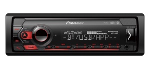 Radio auto Pioneer MVH-S420DAB 1-DIN cu DAB+, rosu, navigare in meniu in limba germana, Bluetooth, USB, intrare AUX, control direct iPod/iPhone, sistem hands-free, Smart Sync - Img 1